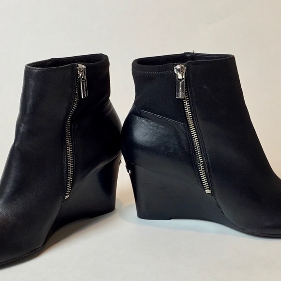 black leather wedge booties